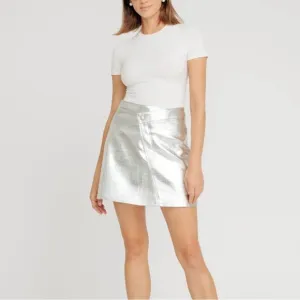 TORN BY RONNY KOBO Donnie Skirt Silver Faux Leather Mini Asymmetric Size XS