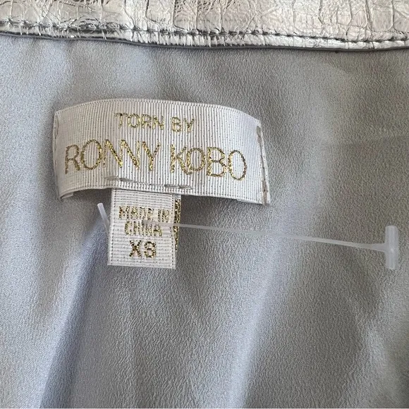 TORN BY RONNY KOBO Donnie Skirt Silver Faux Leather Mini Asymmetric Size XS