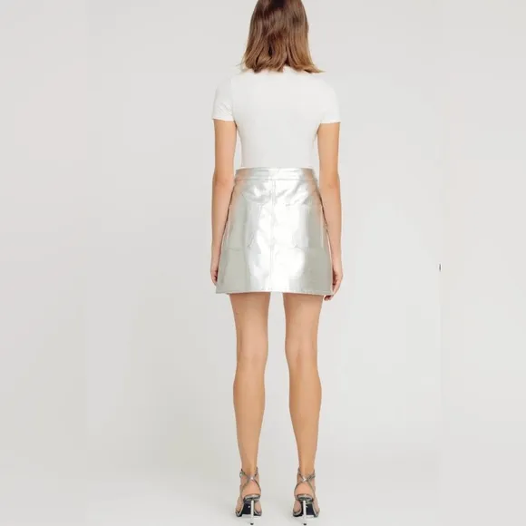 TORN BY RONNY KOBO Donnie Skirt Silver Faux Leather Mini Asymmetric Size XS