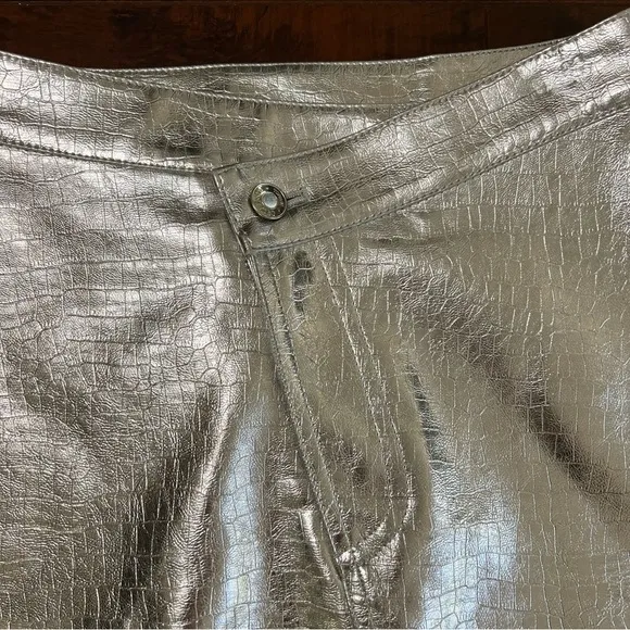 TORN BY RONNY KOBO Donnie Skirt Silver Faux Leather Mini Asymmetric Size XS