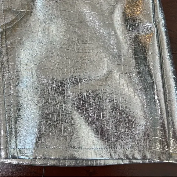 TORN BY RONNY KOBO Donnie Skirt Silver Faux Leather Mini Asymmetric Size XS
