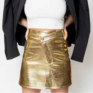 Torn by Ronny Kobo Donny Metallic Gold Faux Leather Mini Skirt Size Small