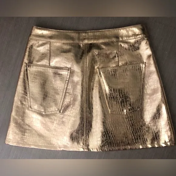 Torn by Ronny Kobo Donny Metallic Gold Faux Leather Mini Skirt Size Small