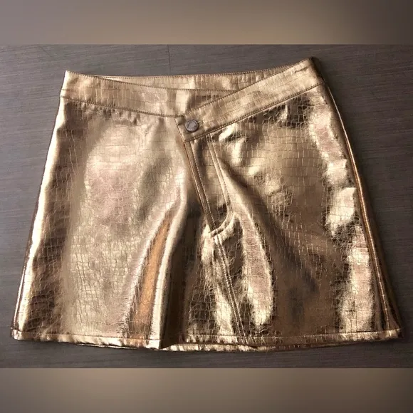 Torn by Ronny Kobo Donny Metallic Gold Faux Leather Mini Skirt Size Small