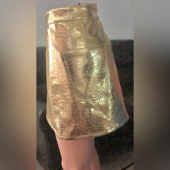 Torn by Ronny Kobo Donny Metallic Gold Faux Leather Mini Skirt Size Small