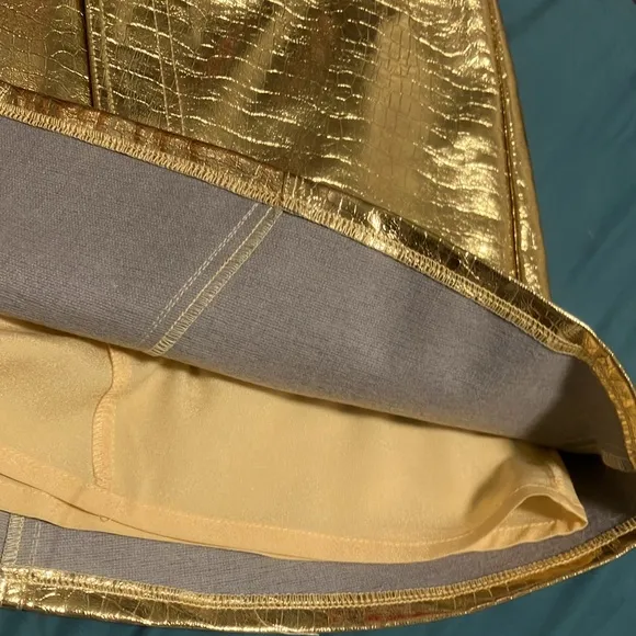Torn by Ronny Kobo Donny Metallic Gold Faux Leather Mini Skirt Size Small