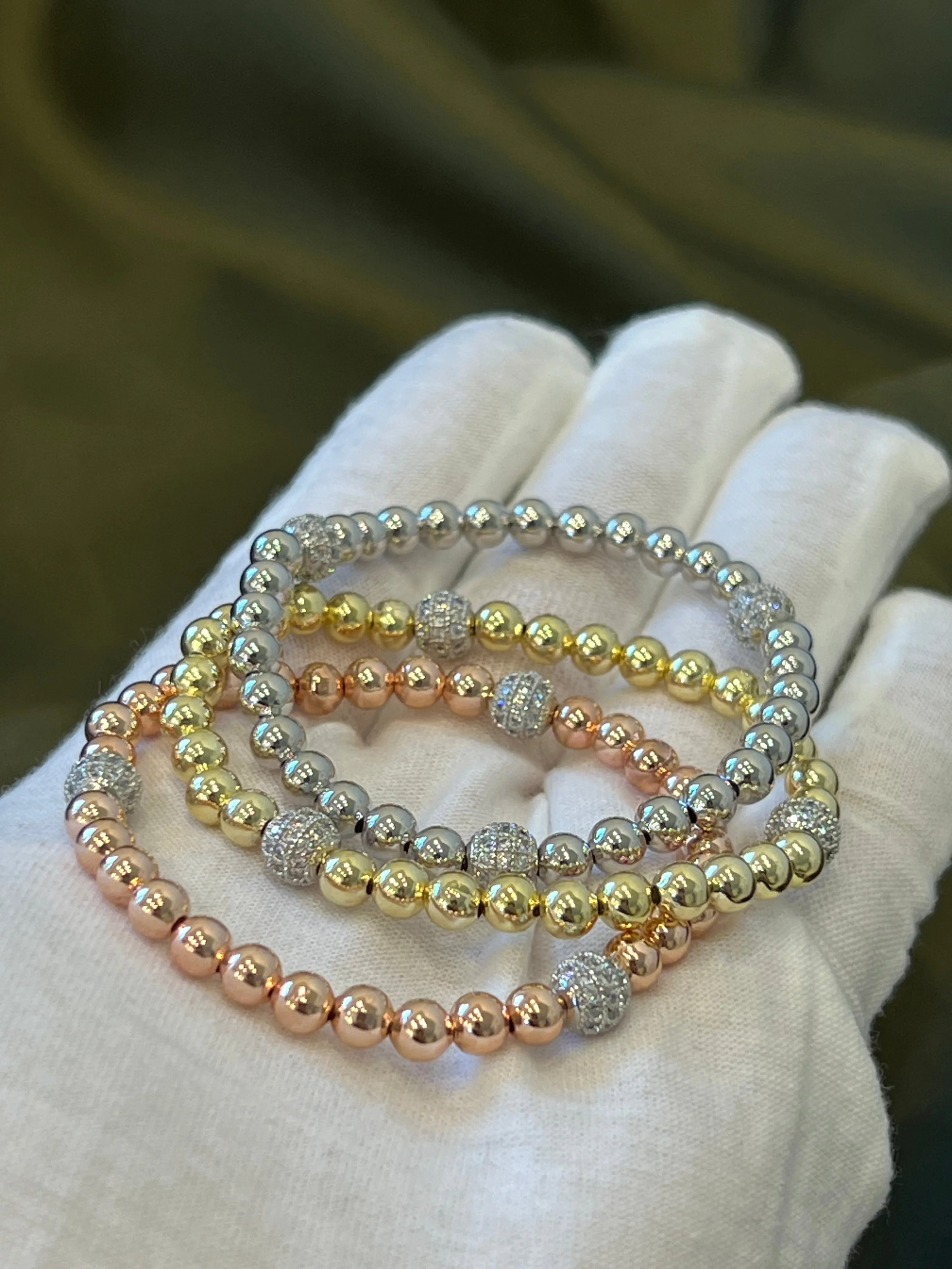 Tri-Tone Trio Stretch Bracelet Set - Gold, Rose Gold and Silver