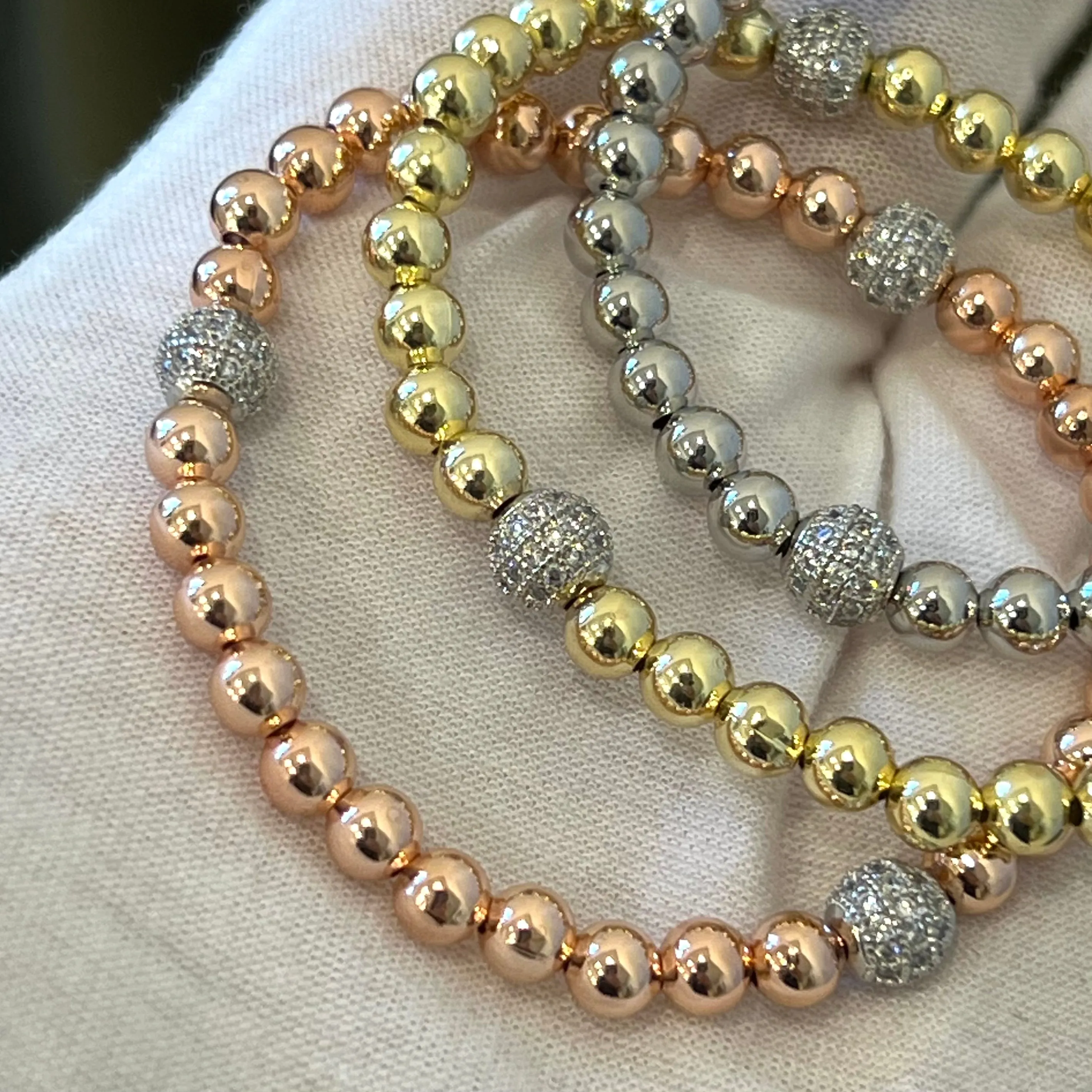 Tri-Tone Trio Stretch Bracelet Set - Gold, Rose Gold and Silver