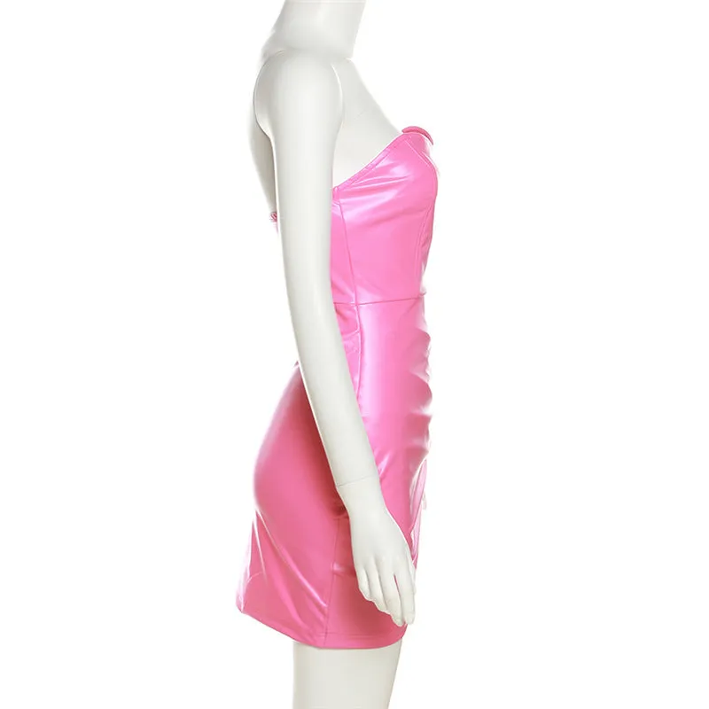 Tube Ruched PU Mini Dress