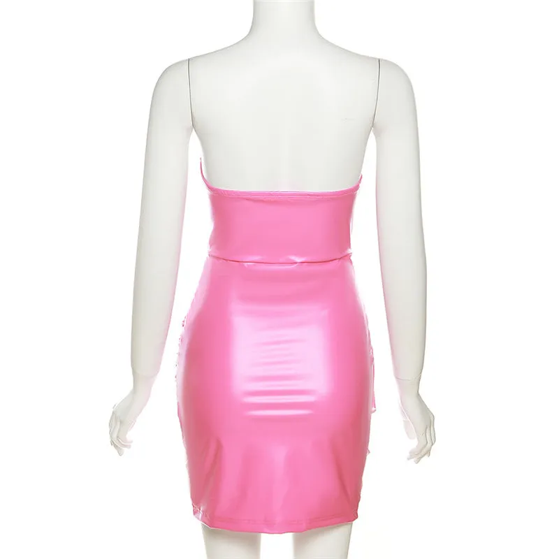 Tube Ruched PU Mini Dress