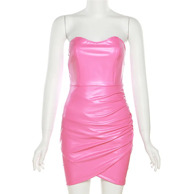 Tube Ruched PU Mini Dress