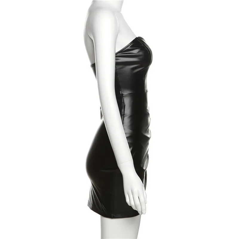 Tube Ruched PU Mini Dress
