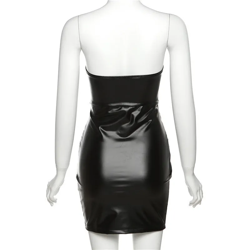 Tube Ruched PU Mini Dress