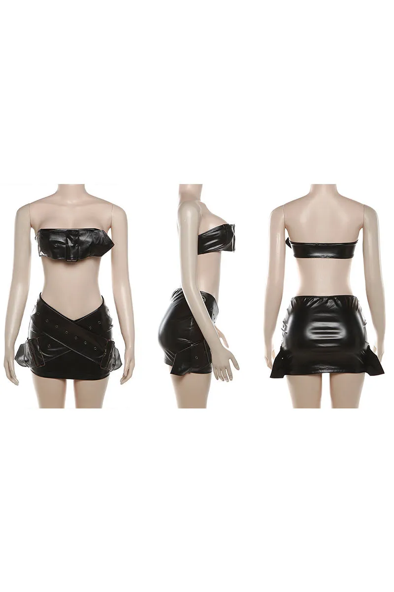 UJ0292 Leather Tube and Skirt Set
