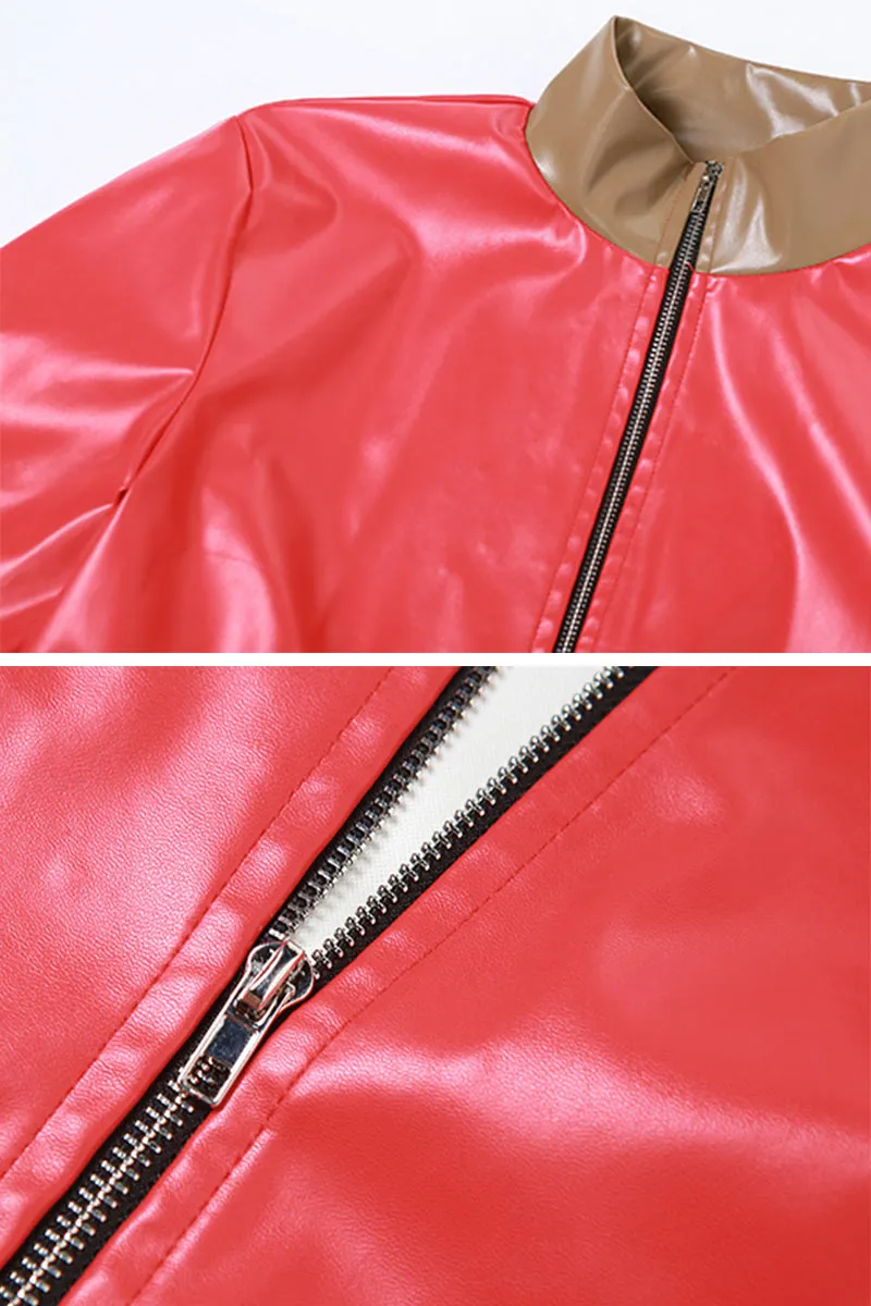 UJ0402 Leather Jacket and Skirt Set