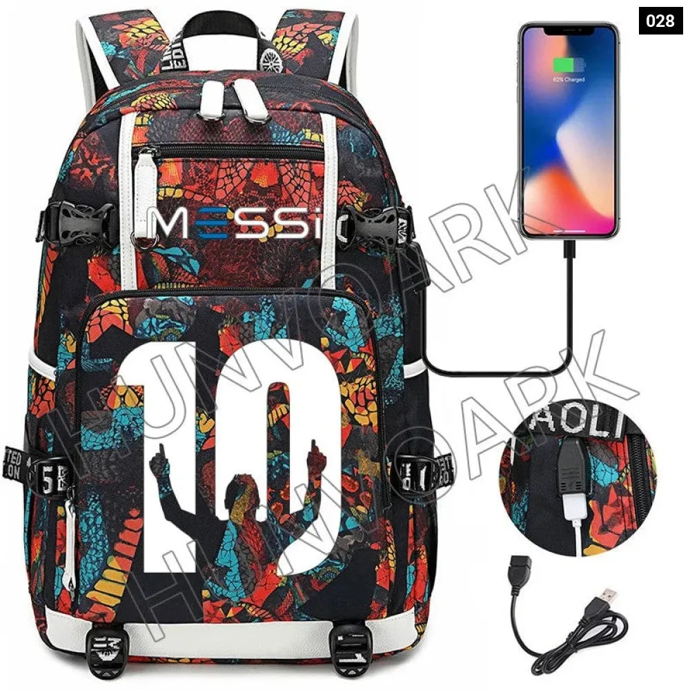 Unisex Messi Usb Charging 15.6 Inch Waterproof Laptop School Bag