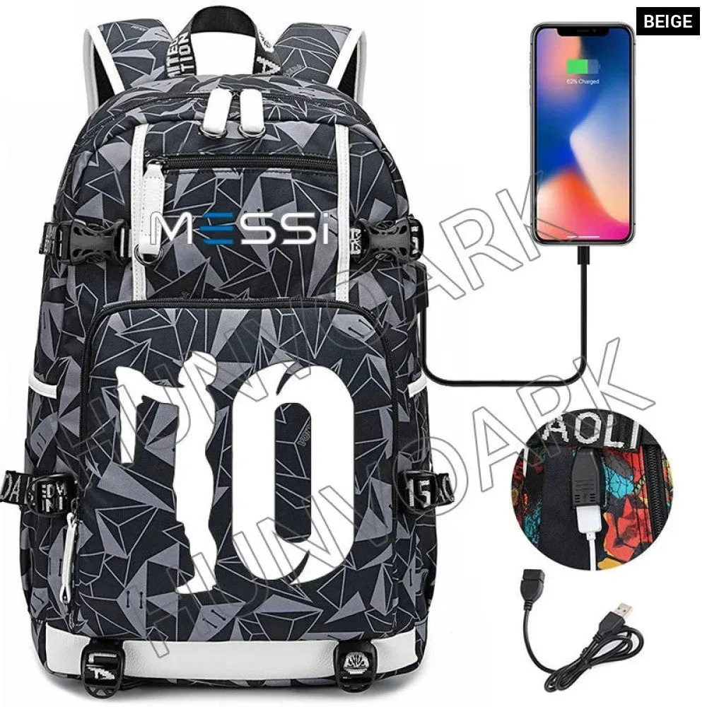 Unisex Messi Usb Charging 15.6 Inch Waterproof Laptop School Bag