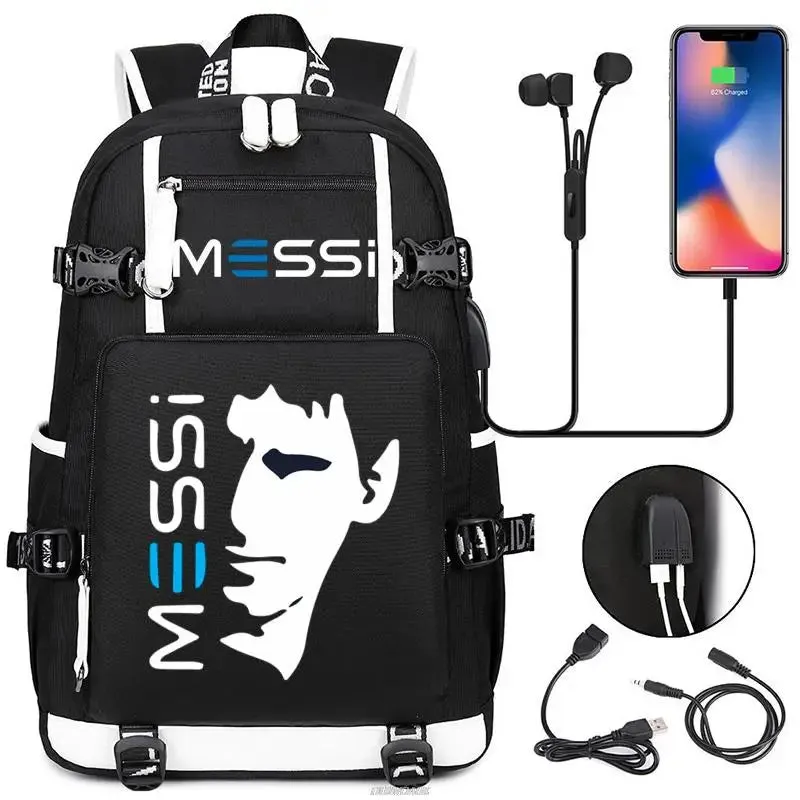 Unisex Messi Usb Charging 15.6 Inch Waterproof Laptop School Bag