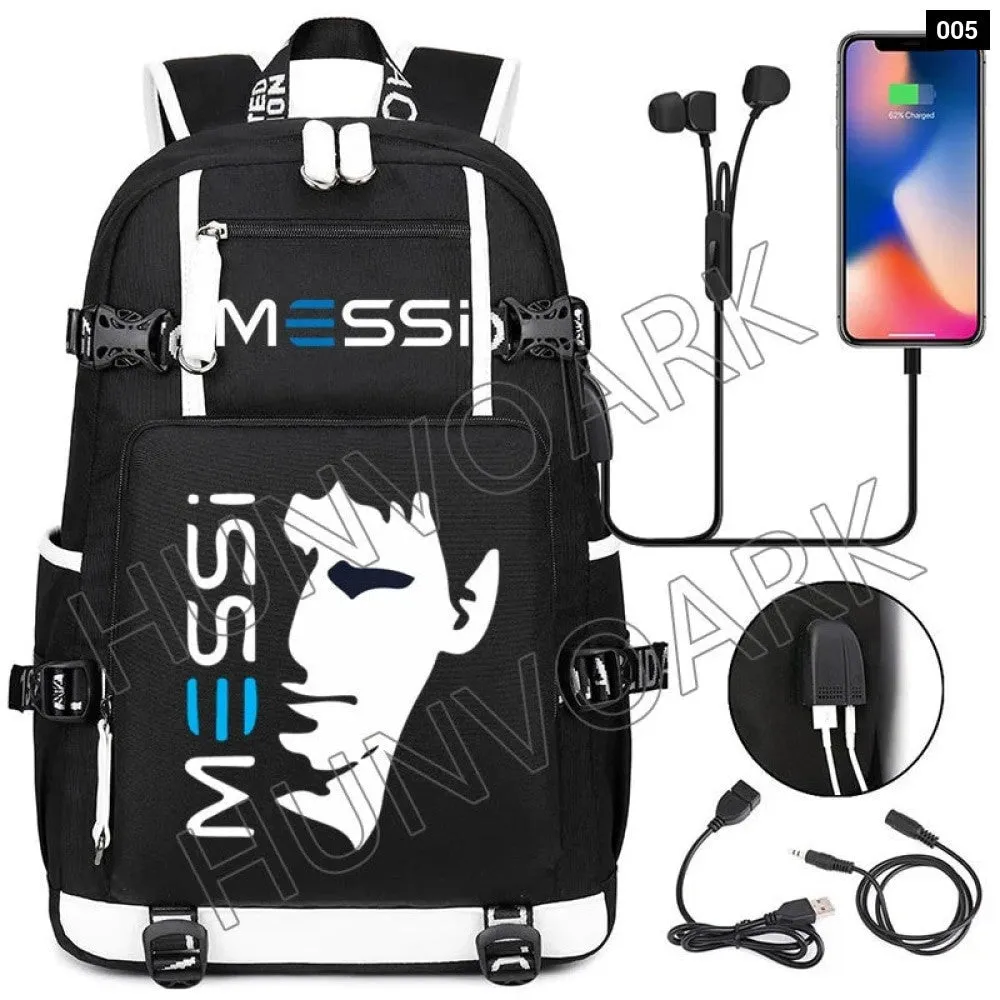 Unisex Messi Usb Charging 15.6 Inch Waterproof Laptop School Bag