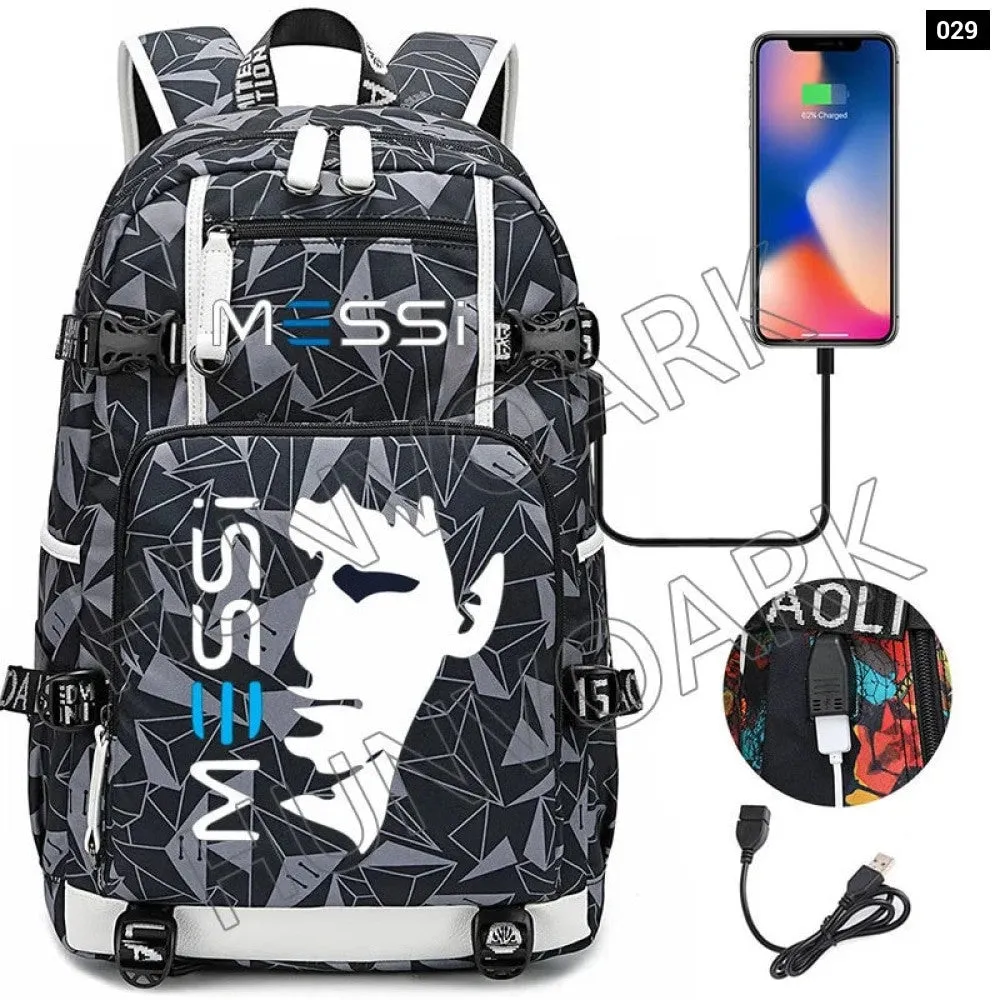 Unisex Messi Usb Charging 15.6 Inch Waterproof Laptop School Bag