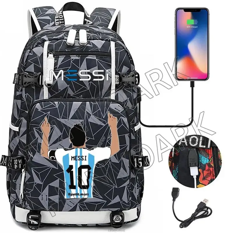 Unisex Messi Usb Charging 15.6 Inch Waterproof Laptop School Bag