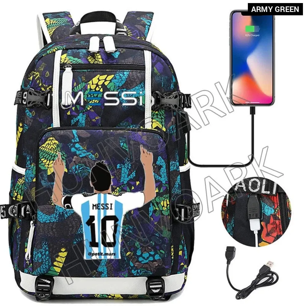 Unisex Messi Usb Charging 15.6 Inch Waterproof Laptop School Bag