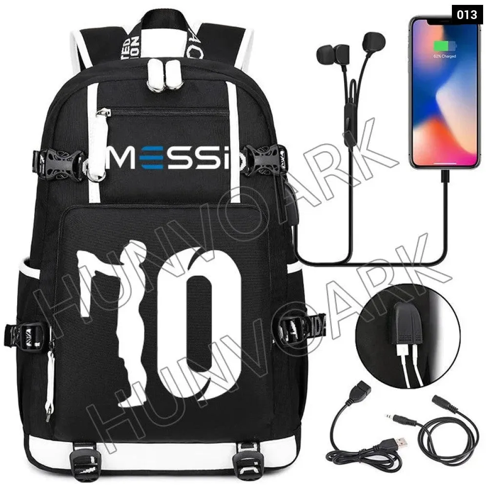 Unisex Messi Usb Charging 15.6 Inch Waterproof Laptop School Bag