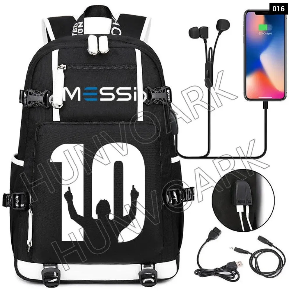Unisex Messi Usb Charging 15.6 Inch Waterproof Laptop School Bag