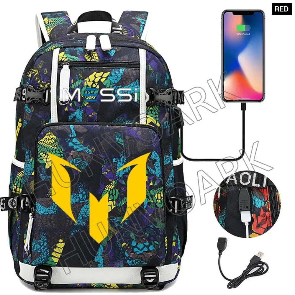 Unisex Messi Usb Charging 15.6 Inch Waterproof Laptop School Bag
