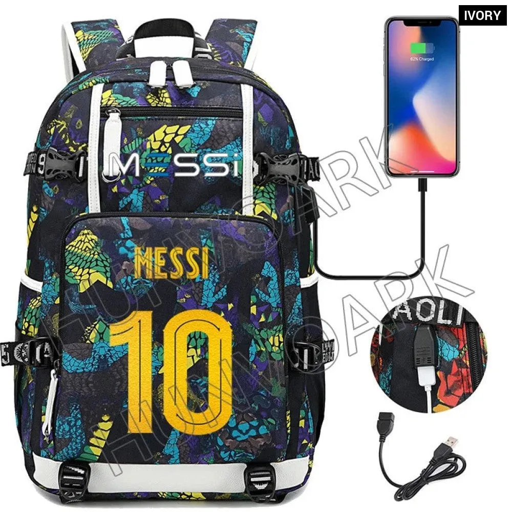 Unisex Messi Usb Charging 15.6 Inch Waterproof Laptop School Bag