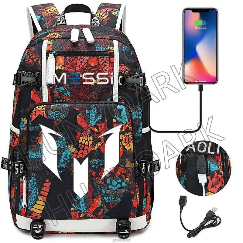 Unisex Messi Usb Charging 15.6 Inch Waterproof Laptop School Bag