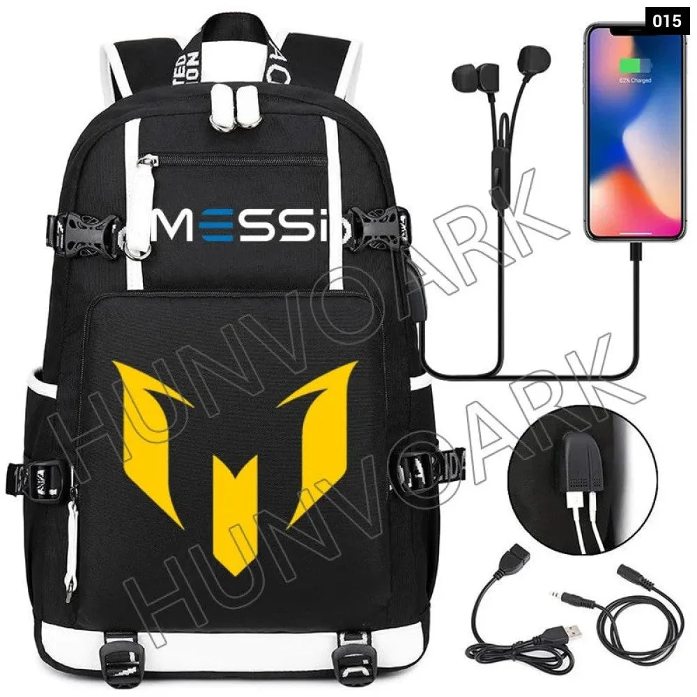 Unisex Messi Usb Charging 15.6 Inch Waterproof Laptop School Bag