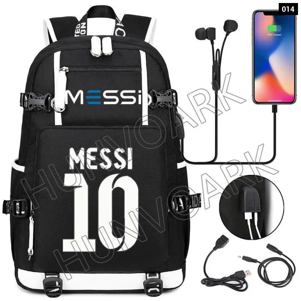 Unisex Messi Usb Charging 15.6 Inch Waterproof Laptop School Bag