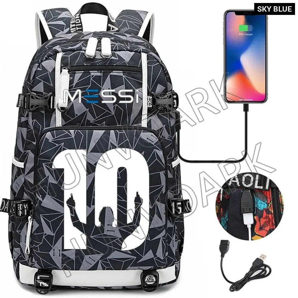 Unisex Messi Usb Charging 15.6 Inch Waterproof Laptop School Bag