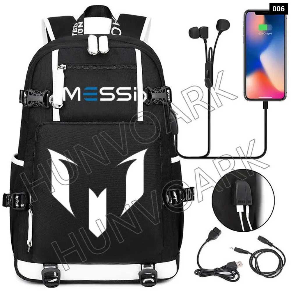 Unisex Messi Usb Charging 15.6 Inch Waterproof Laptop School Bag