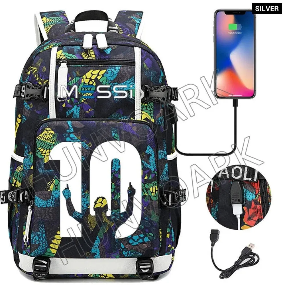 Unisex Messi Usb Charging 15.6 Inch Waterproof Laptop School Bag