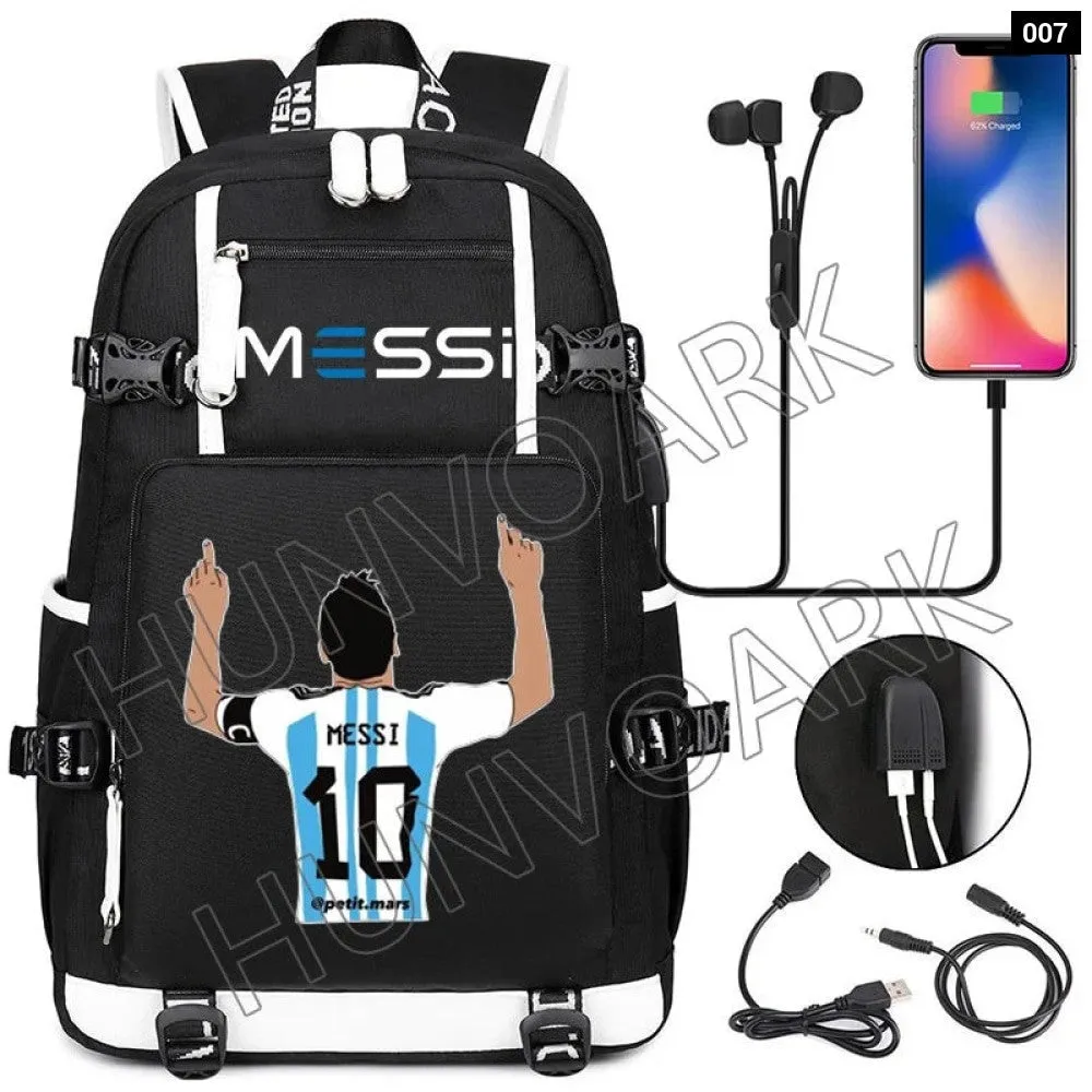 Unisex Messi Usb Charging 15.6 Inch Waterproof Laptop School Bag