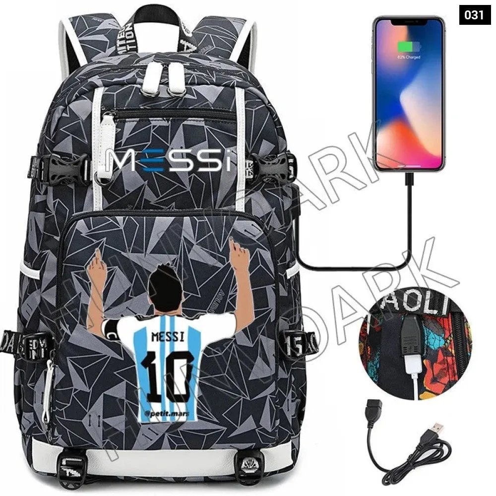 Unisex Messi Usb Charging 15.6 Inch Waterproof Laptop School Bag
