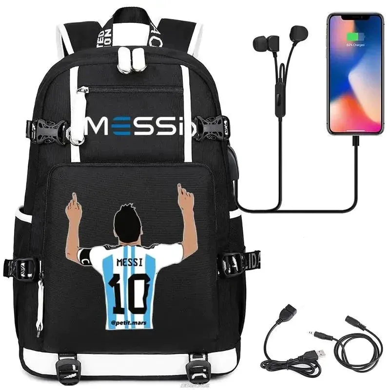 Unisex Messi Usb Charging 15.6 Inch Waterproof Laptop School Bag