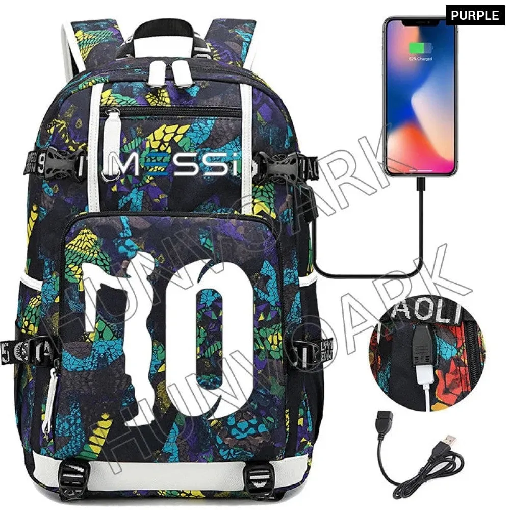 Unisex Messi Usb Charging 15.6 Inch Waterproof Laptop School Bag