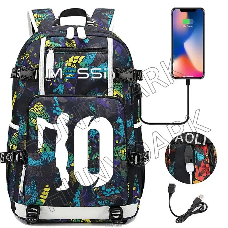 Unisex Messi Usb Charging 15.6 Inch Waterproof Laptop School Bag