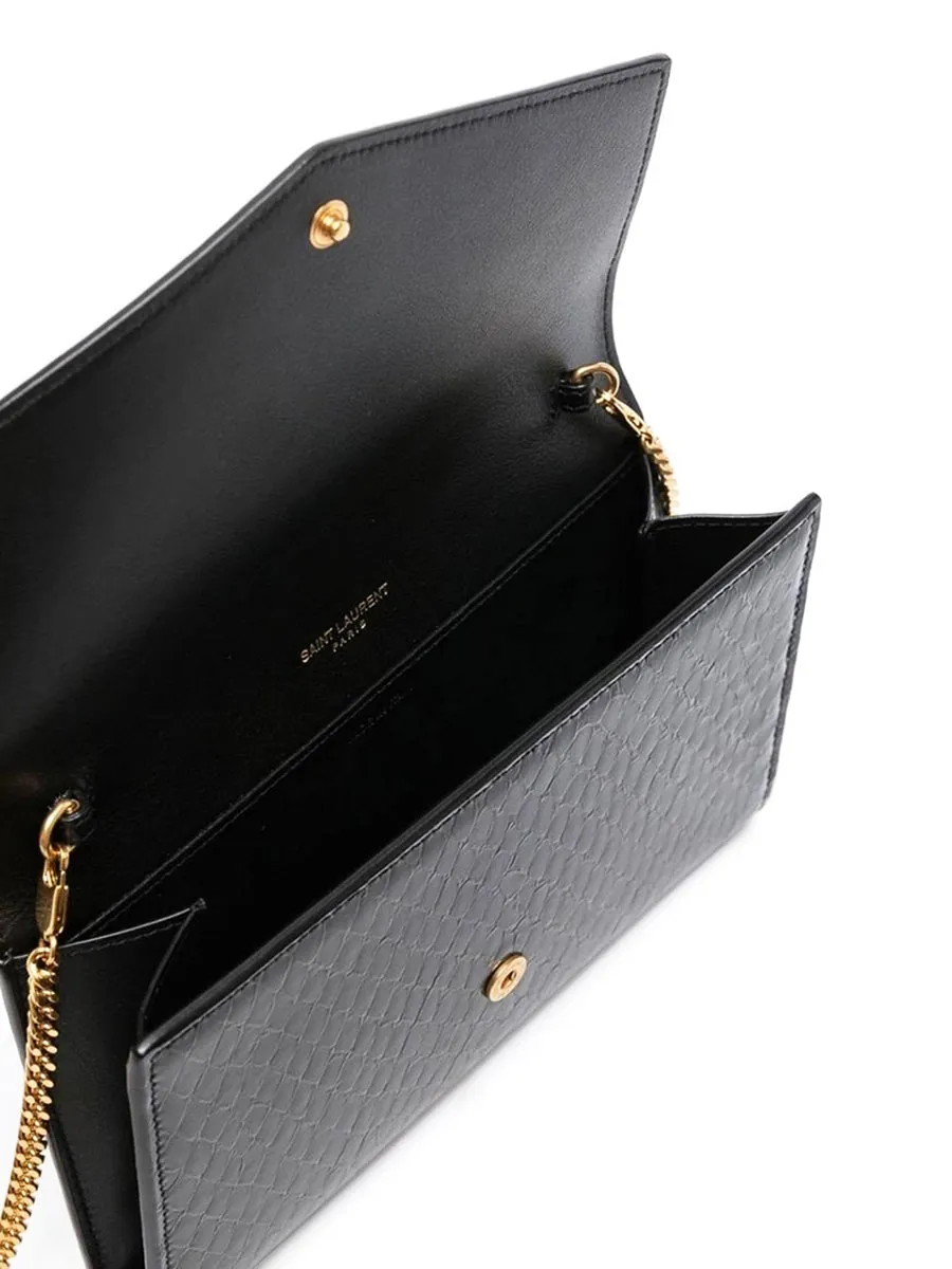 Uptown Chain Wallet in Crocodile Embossed Shiny Leather
