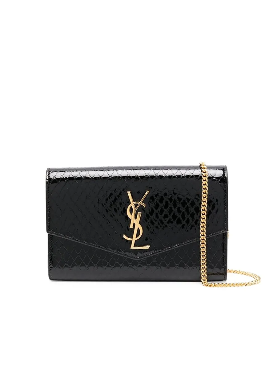 Uptown Chain Wallet in Crocodile Embossed Shiny Leather