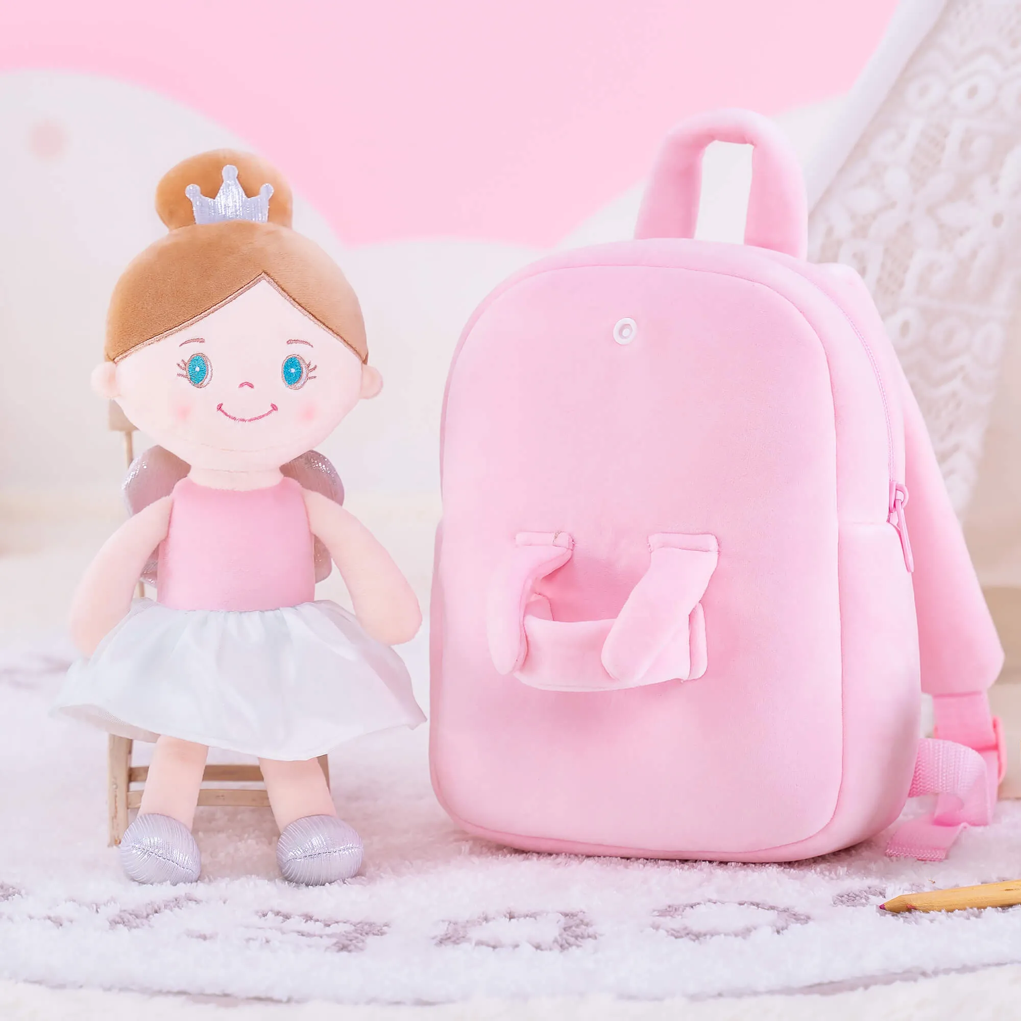 (US Only) Gloveleya 9-inch Angel Girl Doll Backpack Pink