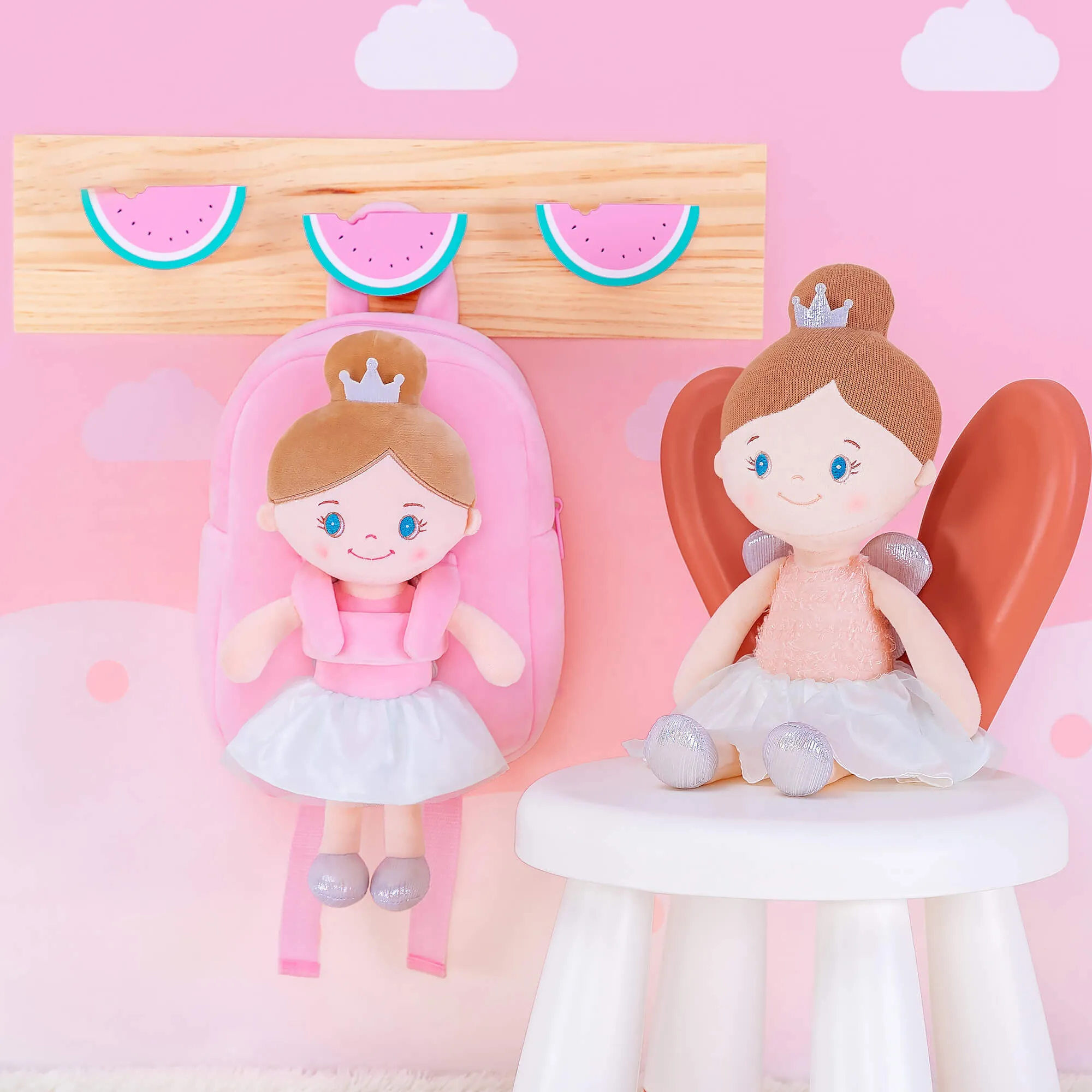 (US Only) Gloveleya 9-inch Angel Girl Doll Backpack Pink