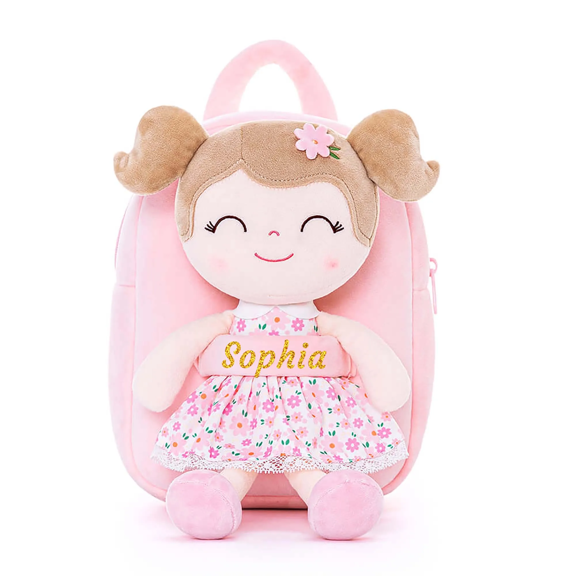 (US Only) Gloveleya 9-inch Flower Fairy Girls Dolls Backpacks Pink Sunflower