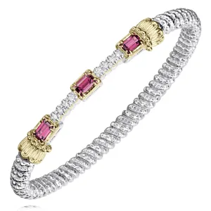 Vahan Sterling Silver & Yellow Gold Pink Topaz & Diamond Bar Bangle Bracelet