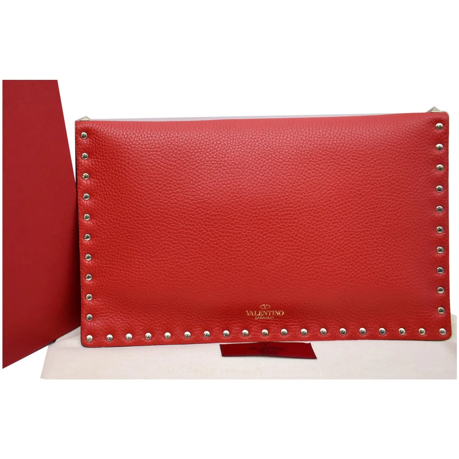 VALENTINO Garavani Rockstud Grainy Envelope Pouch Red