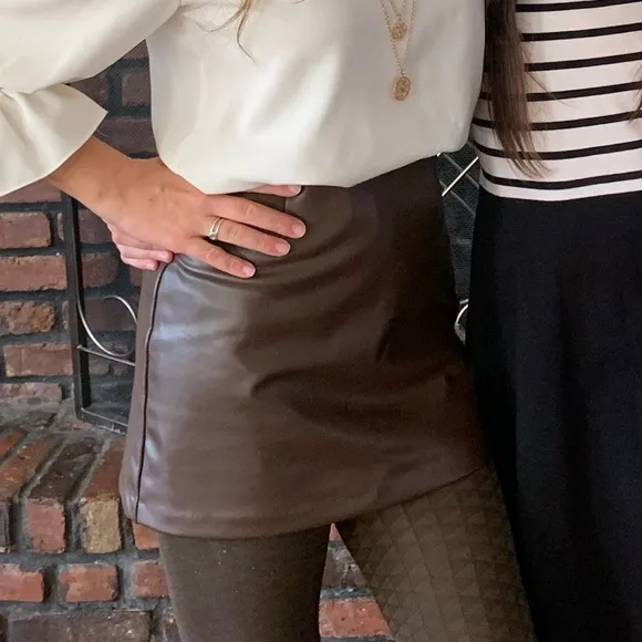 Vegan Leather Mini Skort Cocoa Brown