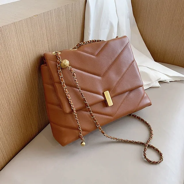Vintage Chain Designer PU Leather Crossbody Bags For Women